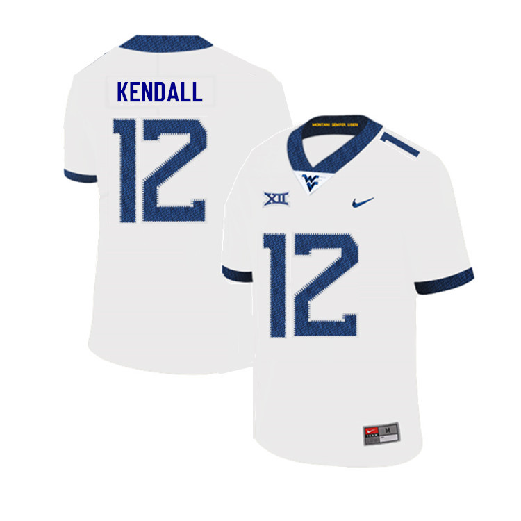2019 Men #12 Austin Kendall West Virginia Mountaineers College Football Jerseys Sale-White - Click Image to Close